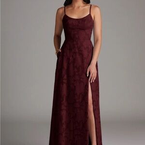 Azazie Burgundy Maxi Dress with Slit